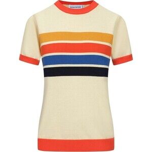 Oxknit Womens Retro 60s Striped Knit Short Sleeve T Shirt Sweater Sz M